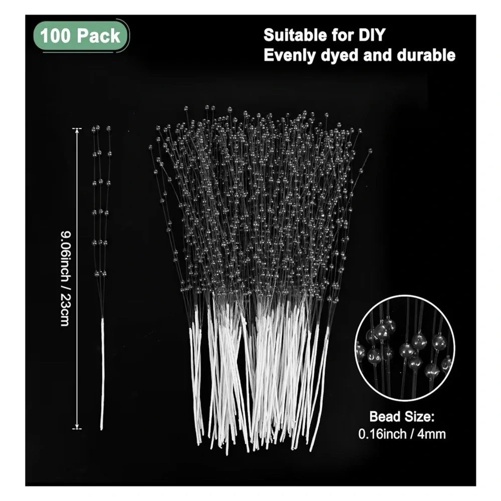 48pcs Beaded Stick Bride Wedding BLACK Pearl Bouquet Party Decoration Decor